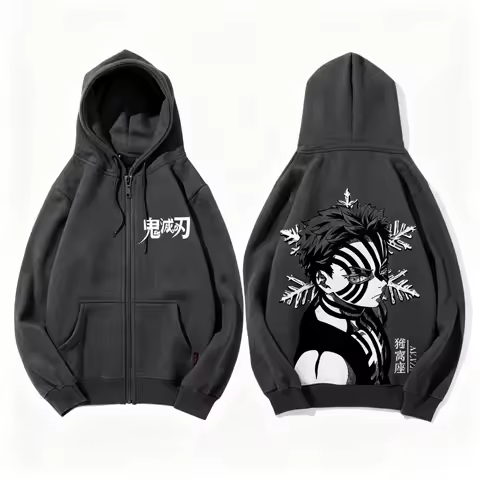 Demon Slayer Akaza Zip Up Hoodie Jackte Men Women Autumn Winter Cosplay Streetwear Anime Print Pullover Casual Sweatshirt Y2k