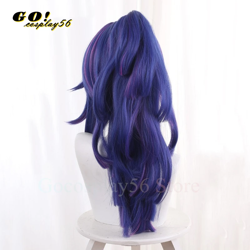 Lady Nagant Cosplay Wig Ponytail Blue Mixed Purple My Hero Styled Hair Middle Part Curly Synthetic Heat Resistant Anime Headwear