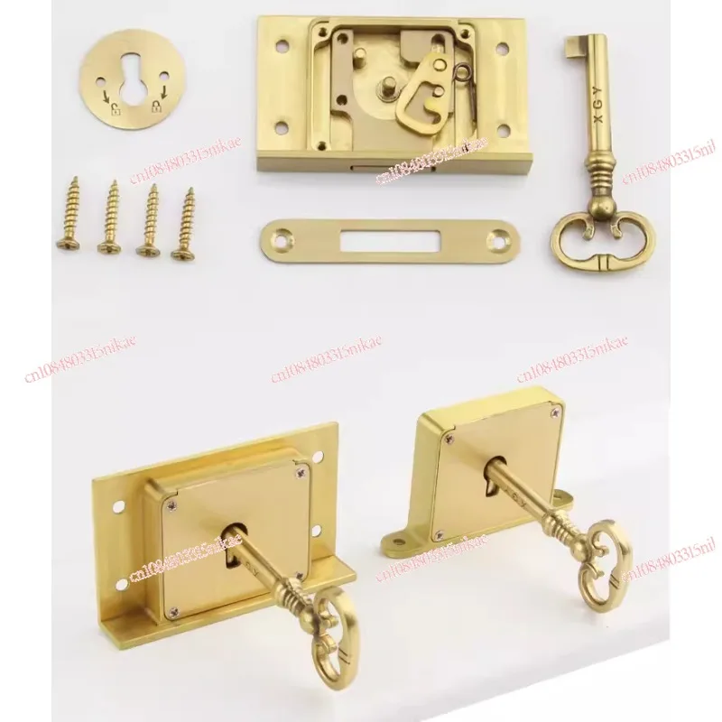 Retro European Antique Brass Drawer Cabinet Locks Cupboard File Cabinet Hidden Cabinet Door Locks Furniture Locks Brass Tone