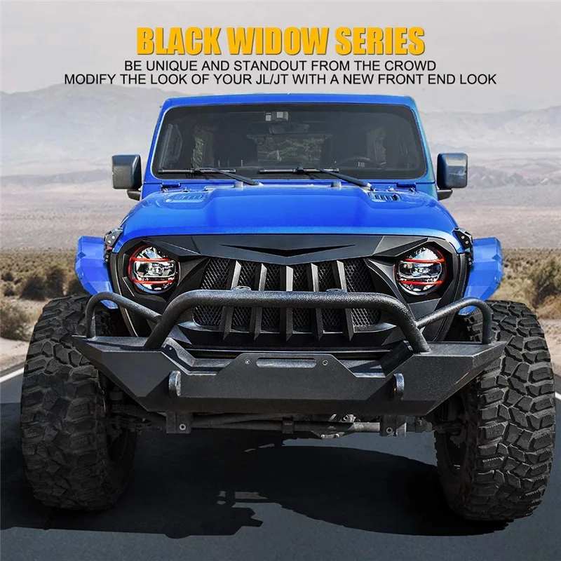 Car Front Grille for Jeep Wrangler JL JLU & Gladiator JT 2018-2021 Car Bumper Racing Grills  4x4 Offroad Accessories Matte Balck