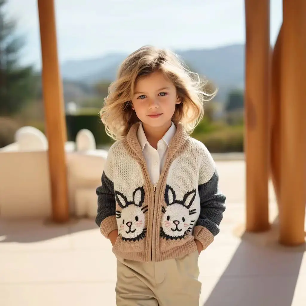 Children\'s Spring and Autumn Sweater 2024 New Casual Boys and Girls\' Cardigan Sweater Girl Cute Zipper Girl Baby Top