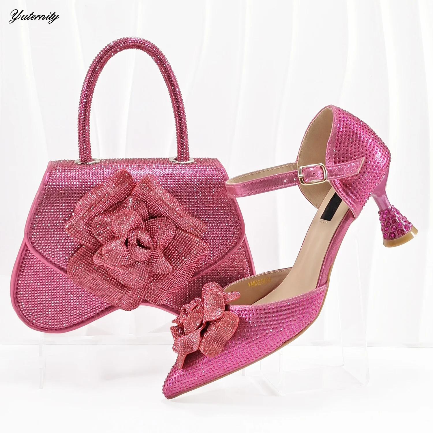 

Itlian стильные туфли-лодочки с цветами, комплект обуви и сумки, летняя мода, украшенная стразами, обувь и подходящая сумка, комплект для вечеринки