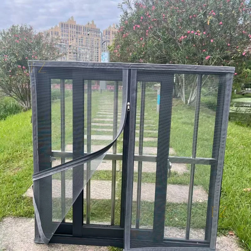 Zipper Fiberglass Window Mosquito Net Custom Size Anti Insect Fly Screen Curtain Punch-Free Easy Install Home Window Protection