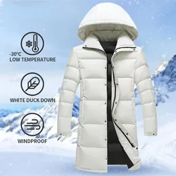 Chaqueta larga con capucha para hombre, parka gruesa y cálida de plumón de pato blanco, abrigo a prueba de viento para exteriores, Invierno