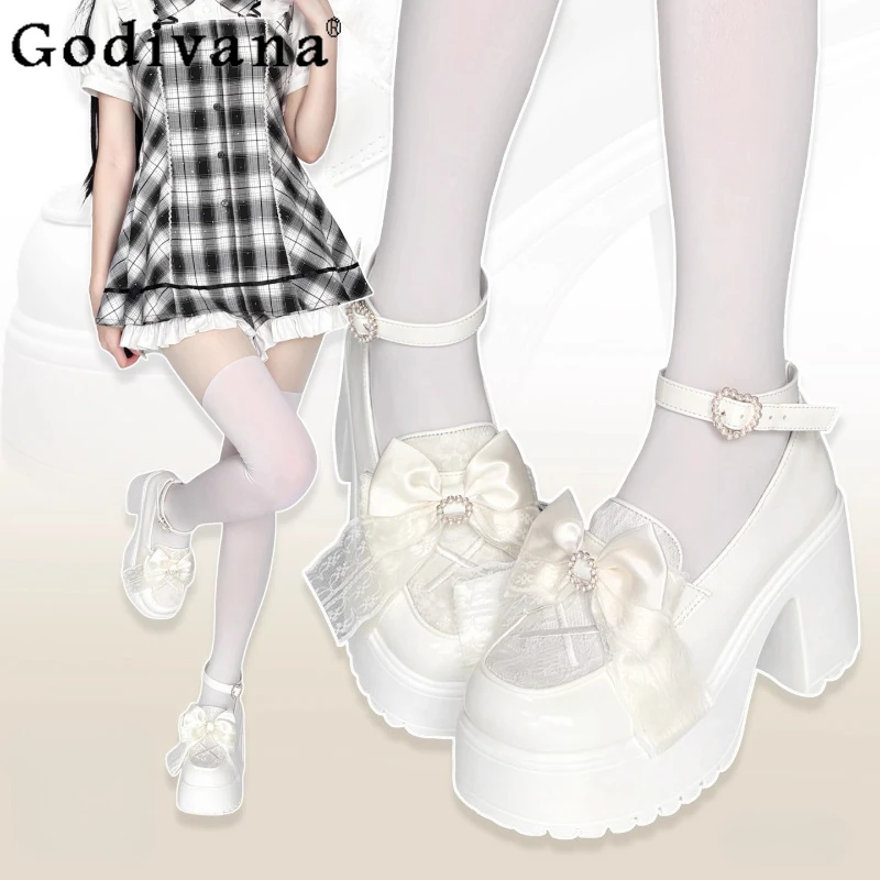 

Original Thick Soled Lolita Shoes Female Small Leather Bowknot Shoes Women's Versatile High Heel Japanese Style Loafers