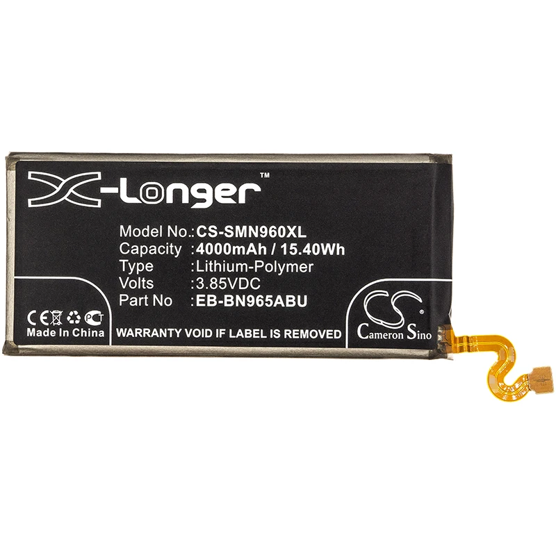 

Li-Polymer Mobile, SmartPhone Battery for Samsung,3.85v,4000mAh,Galaxy Note 9,SM-N9600,SM-N960U,EB-BN965ABE,EB-BN965ABU