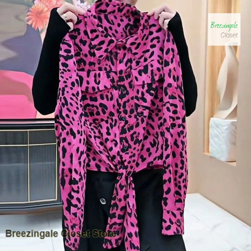 

Korean fashion leopard print white temperament shirt women's spring and autumn new western-style fashion casual cover top.
