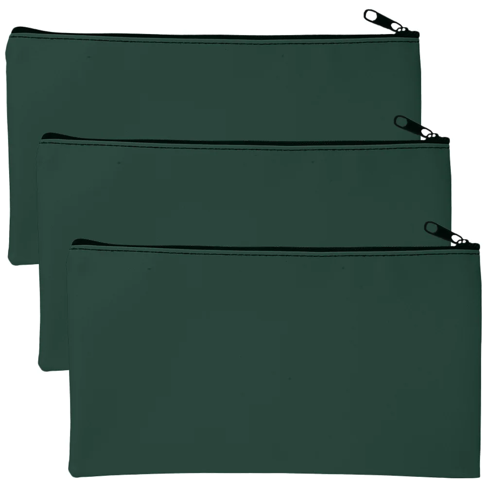 

3pcs PU Bill Bag Cash Bags Set of 2 Green Simple Design Aluminum Alloy Zipper Pouches Money Organizer for Cash Receipts