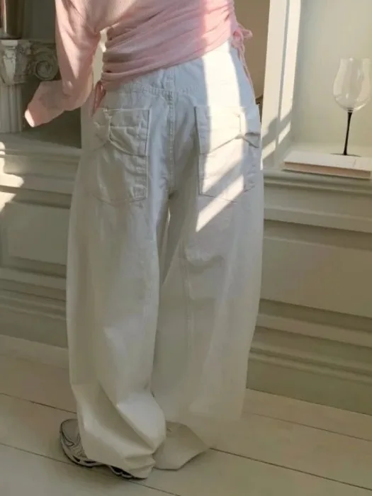 

Retro Loose Wide Leg Pants Casual Jeans Women's Spring Summer New Style Loose Slimming White Denim Trendy High Waist Cotton