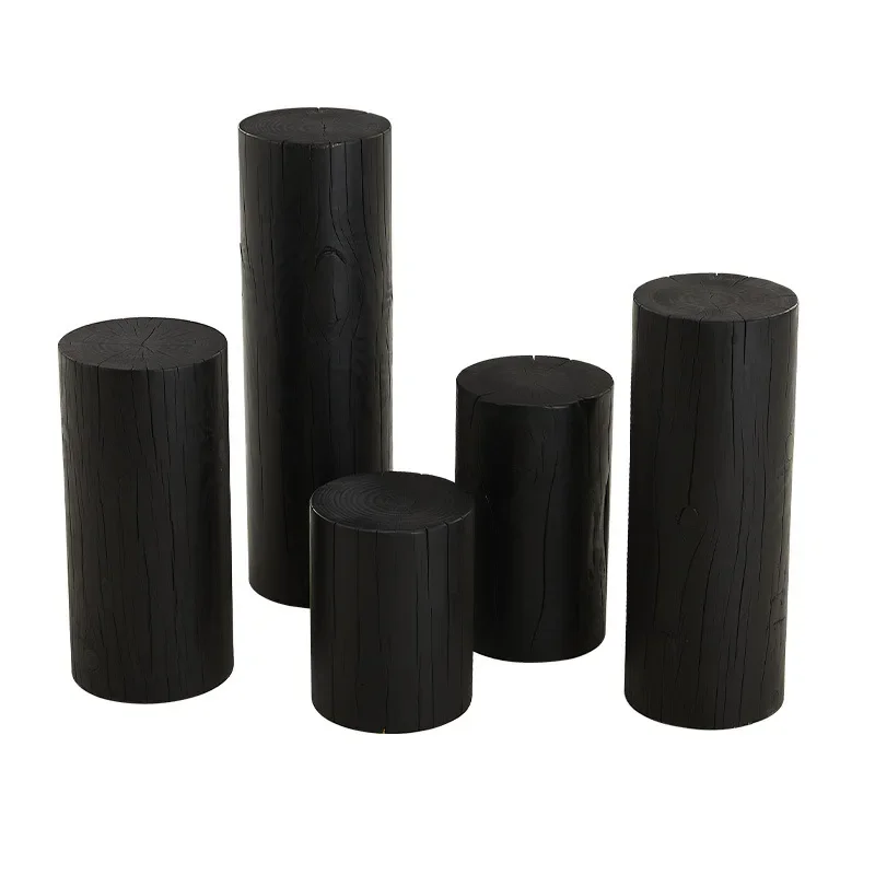 Log pier flower stand carbonized round flower table living room wabi sanfeng B & B root carving wooden pile base solid wood