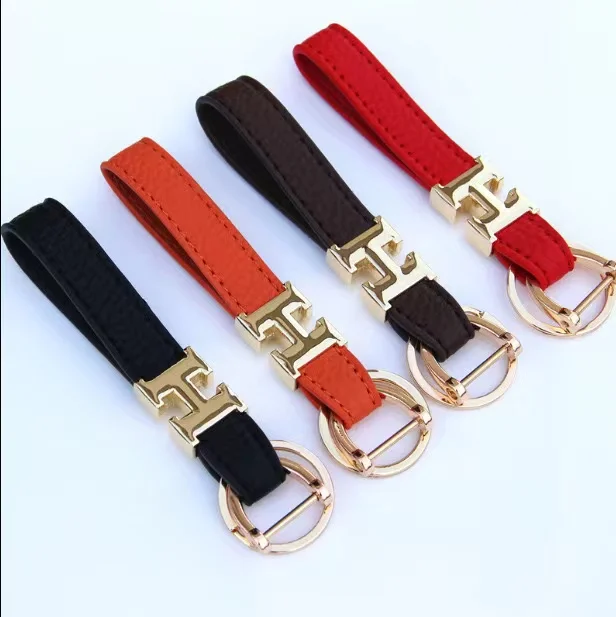 Car Keyring Luxury Leather Plaid Keychain Shiny Crystal Muticolor Women Men Black Buckle Car Key Ring Chain Holder Jewelry Gift