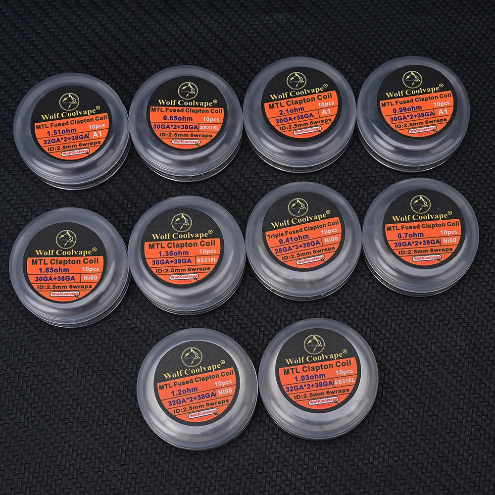 2 صندوق Wolfcoolvape MTL ملف كلابتون المنصهر - A1/SS316L/Ni80 لـ RDA Vape RTA، ثلاثي منصهر، MTL كلابتون
