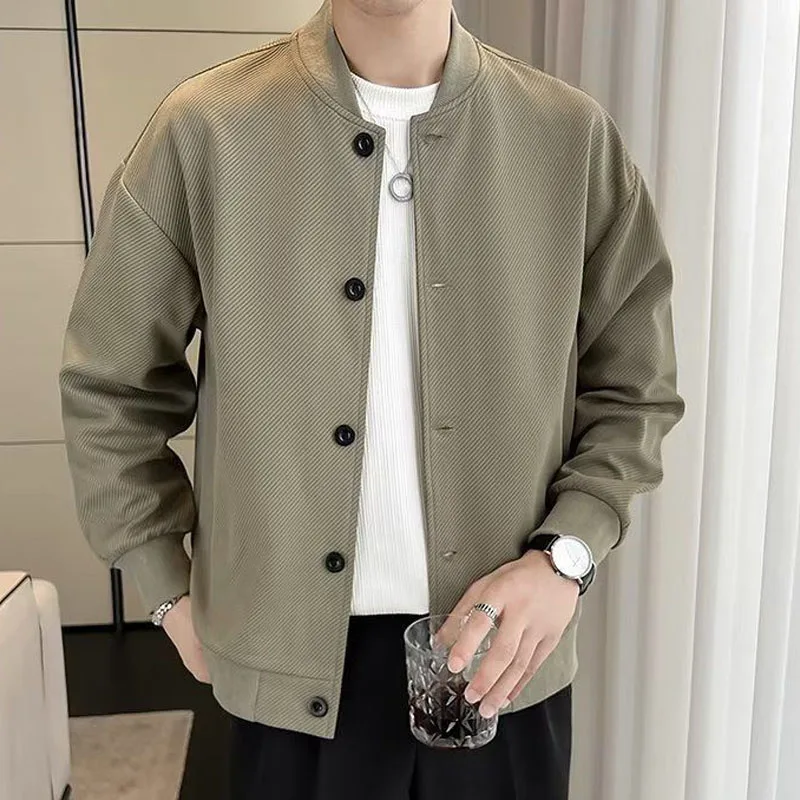 New Spring and Autumn Fashion Brand High Grade Feeling Pi Shuai Casual Work Jacket Round Neck Versatile Men's Baseball Coat