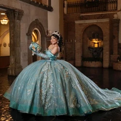 Aqua Blue vestidos de 15 años Luxury Quinceanera Dress 2026 Appliques Lace Beads Princess Ball Gowns Sweet 15 16 Dresses