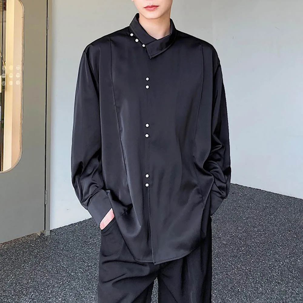 

Мужская рубашка с бриллиантами, темная повседневная рубашка, осенняя уличная одежда, модный молодежный универсальный топ с длинными рукавами для кампуса, мужская одежда, новинка 2023 г.
