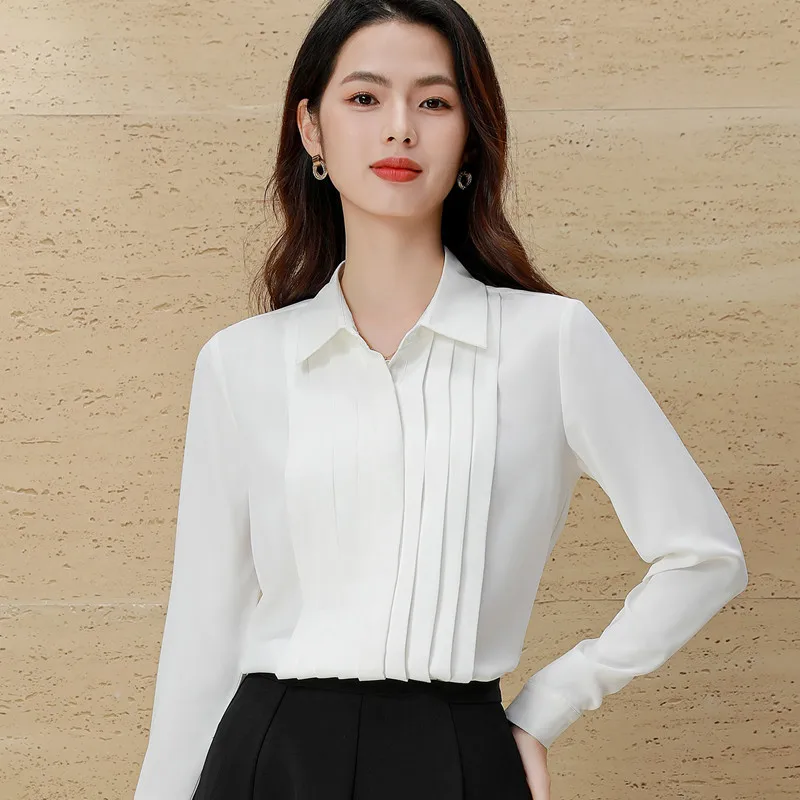 NAVIU Porfessional Blue Shirt Women New Autumn Elegant Temperament Formal Long Sleeve Slim Blouses Office Lady Work Tops White