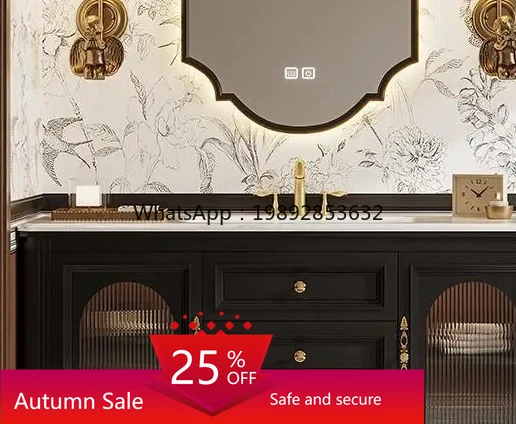

French solid wood bathroom cabinet retro bathroom cabinet toilet floor-to-ceiling hand wash basin cabinet