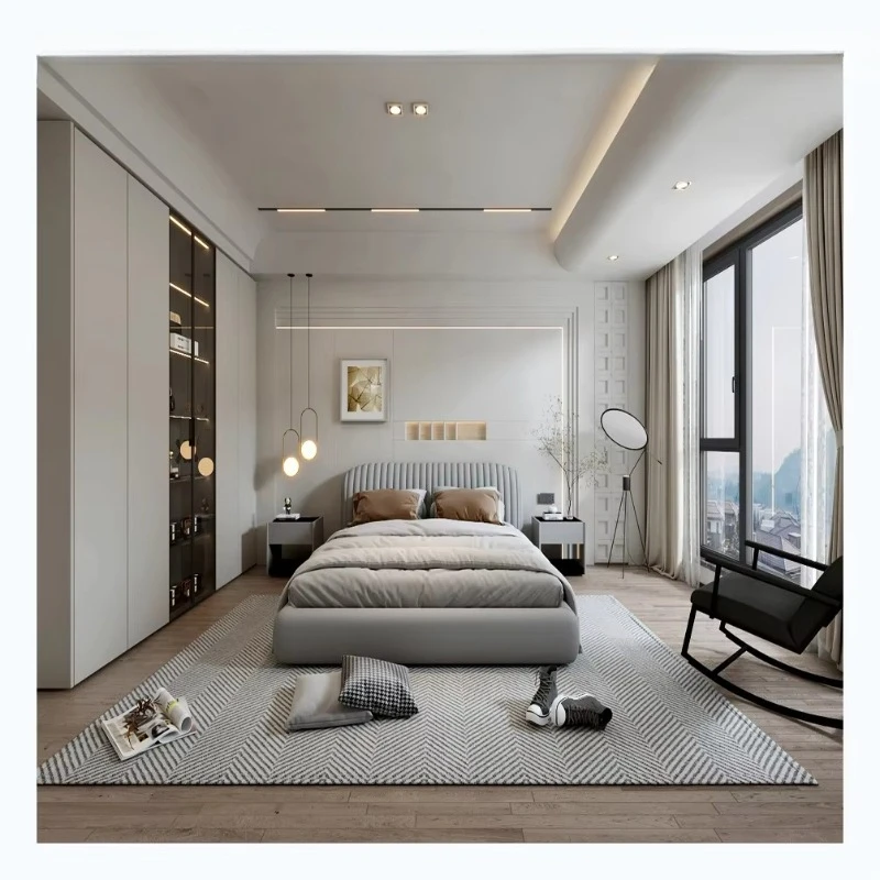 

Luxury Villa Development Leather Bedroom Furniture Set Modern Double Bed