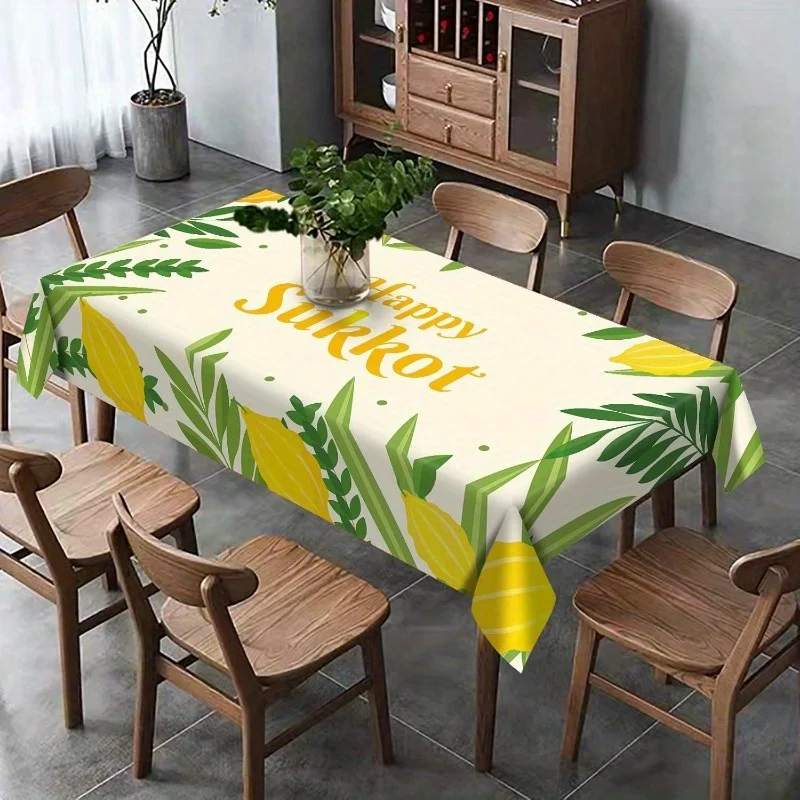 Happy Sukkot Rectangle Tablecloth for Table Decor Jewish Festival Etrog Lulav Print Kitchen Dining Table Cloth Home Party Decor