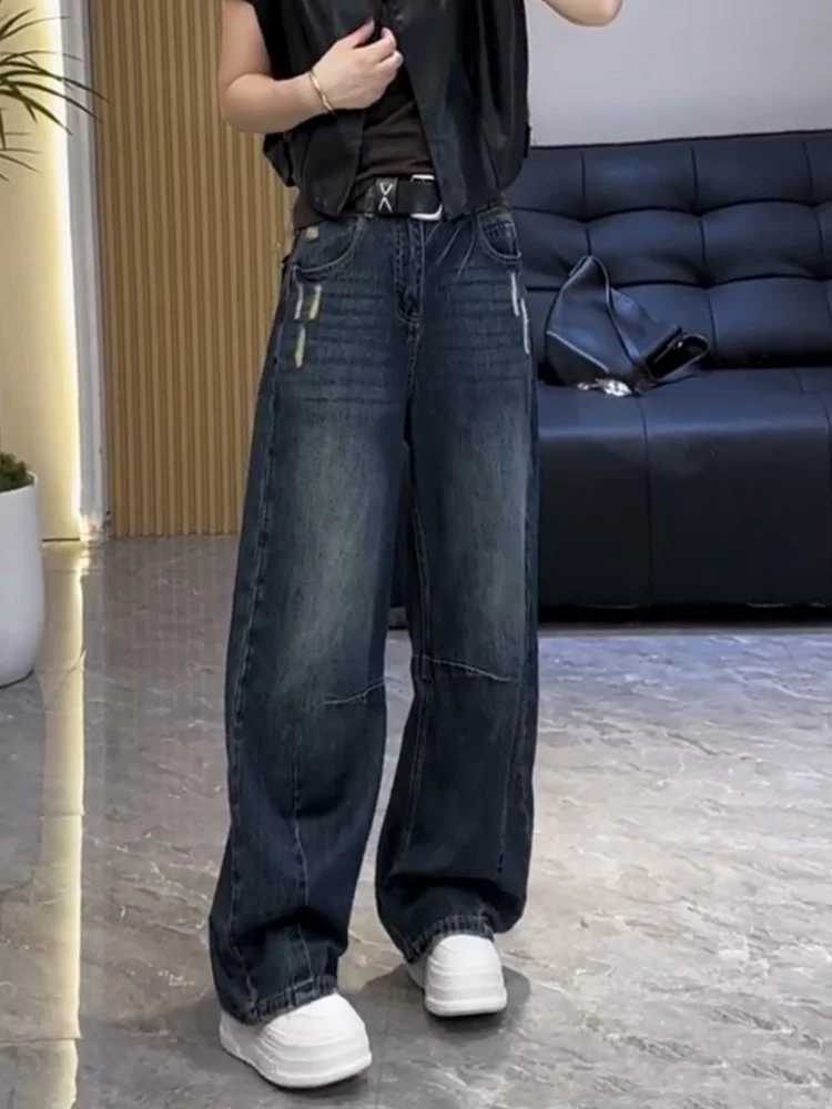 

High Waist Wide Leg Denim Jeans Women's Autumn Winter New Style Loose Slimming Floor-Length Knife Casual Jeans