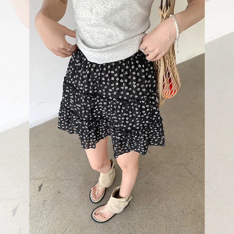 

GAODINGLAN Korean Black Floral Skirts Summer Women High Waist Sweet A Line Sexy Mini Skirt Female Versatile Short Skirts Ladies