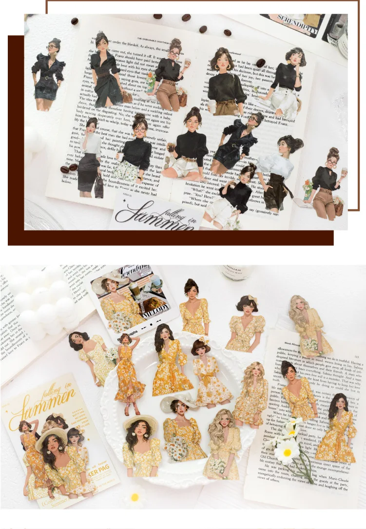 JIANWU Falling Into Summer Series Vintage Character Landscape Material Collage Scrapbook Sticker Creative DIY Journal Stationery