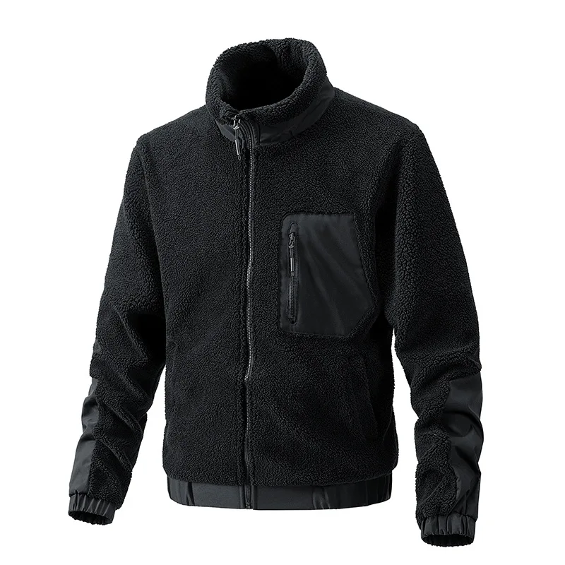 

Lamb Suede Jacket Men Autumn Winter Military Tactical Jacket Fleece Zipper Stand Coats Pockets Cardigan Windbreaker Warm Lined