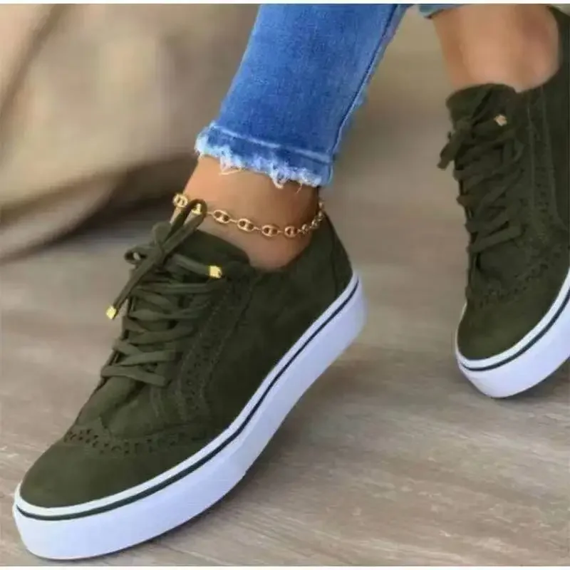 2024 New Women\'s Low-top Vulcanized Shoes Round Toe Casual Shoes Flat Shoes Lace-up Walking Shoes Women Versatile Comfortable