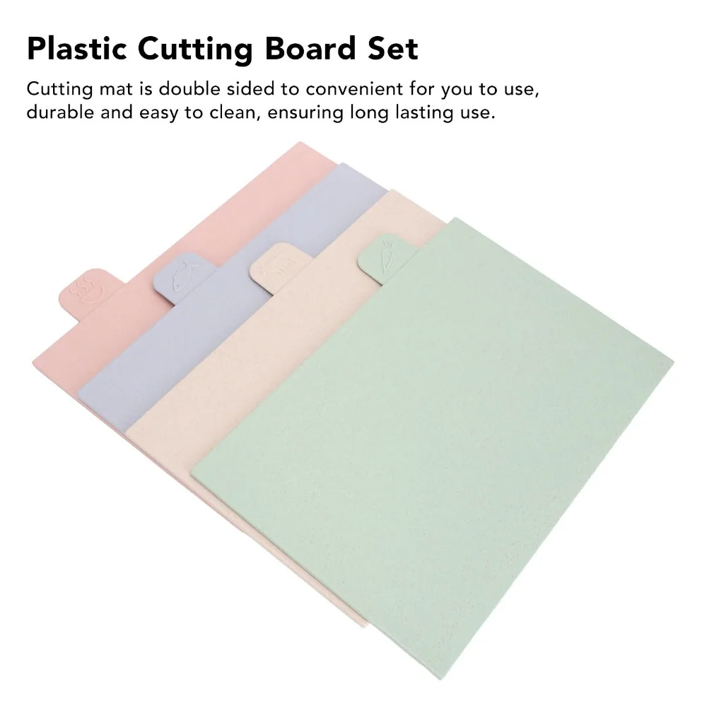 4pcs Plastic Cutting Boards Colorful Double Sided Use Chopping Board Set with Holder Food Icons Color Coded Cutting Boards