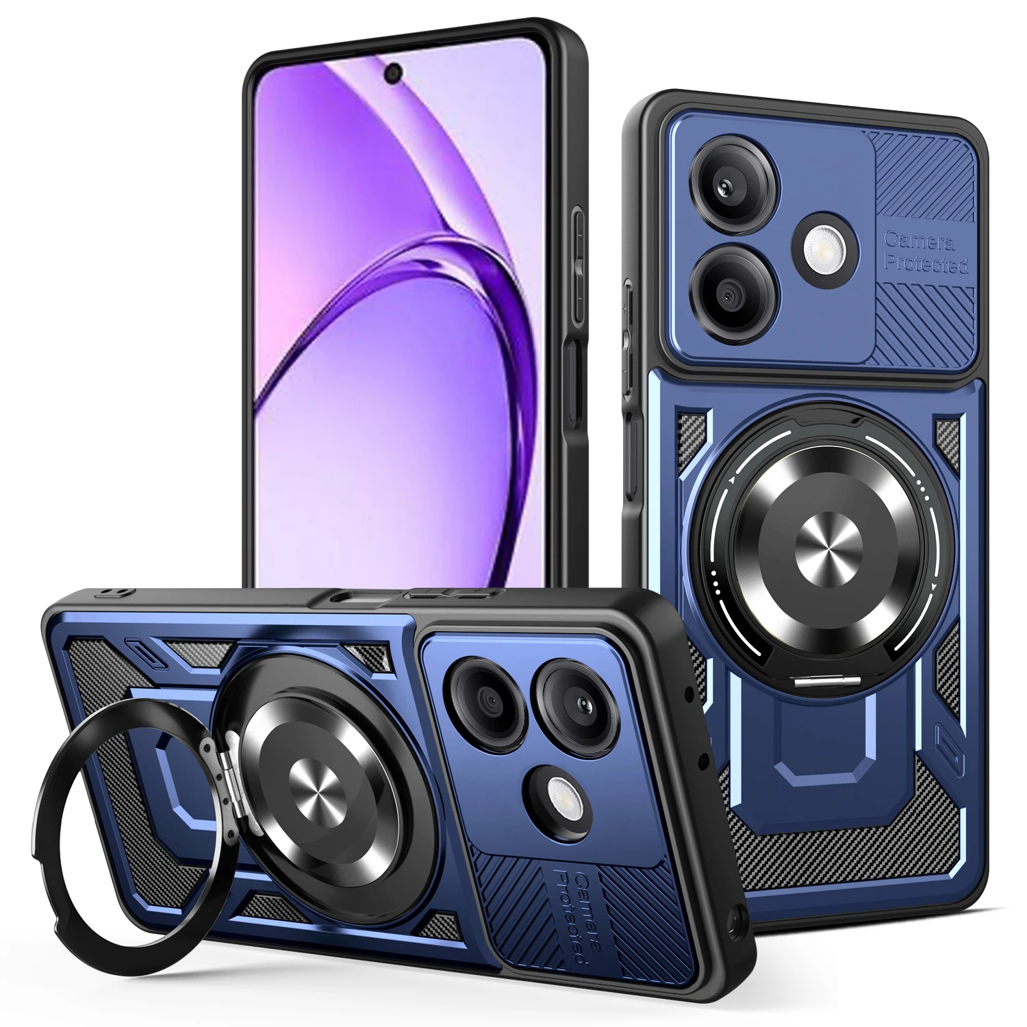 For OPPO A5 Pro 5G Case 2 in 1 Protective Magnetic Shell Rotating Bracket Kick Stand Phone Ring Bumper