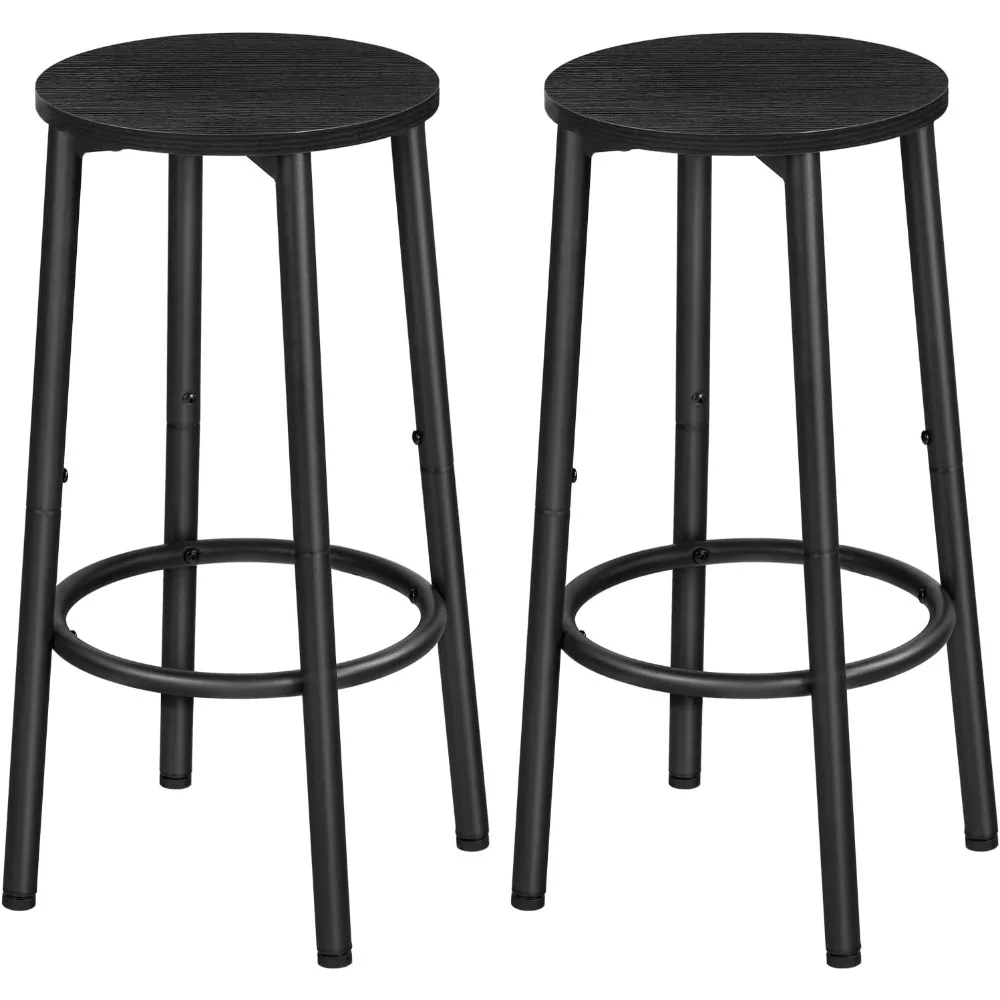 Bar Stools, Set of 2 Bar Chairs, Kitchen Round Height Stools with Footrest, Breakfast Bar Stools, Sturdy Steel Frame