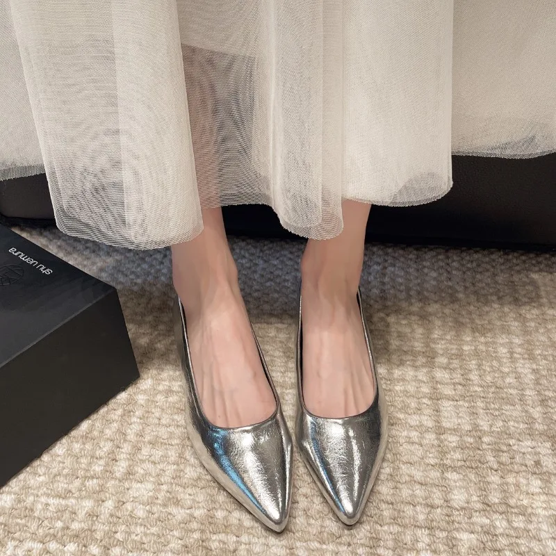 Fashionable low-heeled women's single shoes. Spring/Summer new style. Pointed toe office and commuting comfortable leather shoes image 2