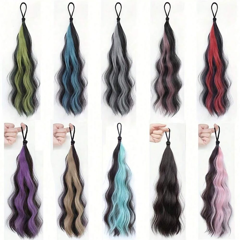 

2 шт. синтетических волнистых накладных прядей для волос с эффектом самостоятельного завивания, для создания пучка, хвоста, плетеного хвоста, удлинения волос, аксессуар для прически