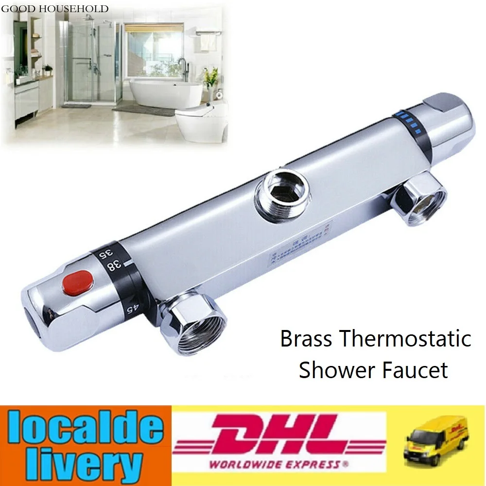 Bathroom Thermostat Shower Brass Chrome Mixer Value Dual Handle Temperature Control Bathtub Faucet Tap Wall Mounted