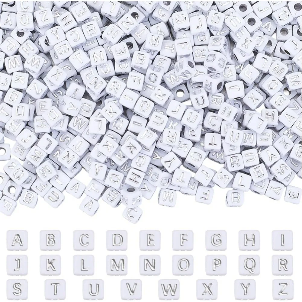

1 Box 2600Pcs 26 Styles Acrylic Letter Beads Cube Alphabet Beads Black White A-Z Opaque Alloy Friendship Letter Spacers
