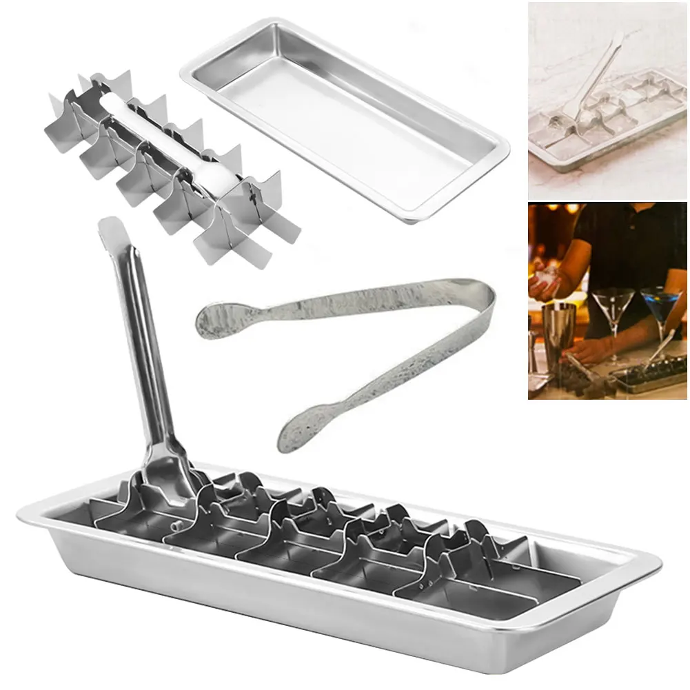 

Stainless Steel Ice Cubes Tray with Easy Release Handle Metal Ice Cubes Tray Ice Cubes Mold for Kitchen & Bar
