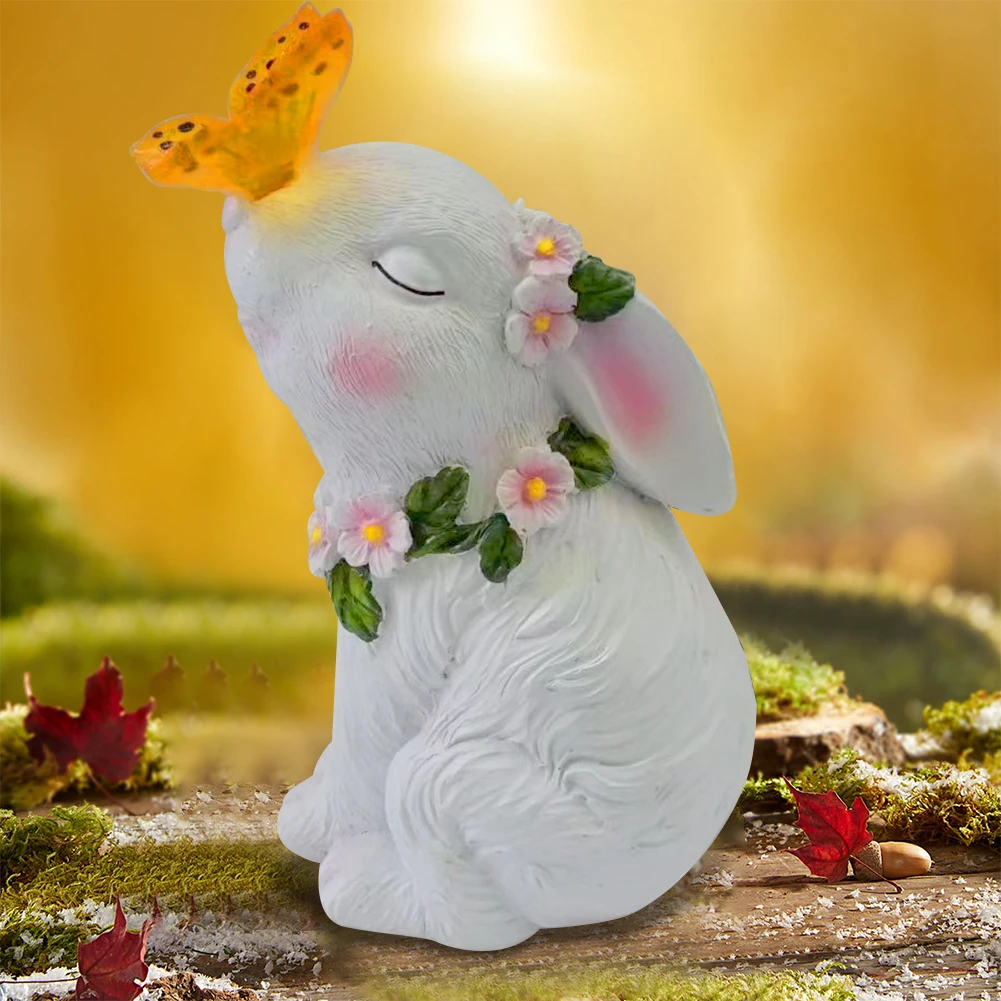 Solar Rabbit Light Solar Bunny Decorative Light Waterproof Cute Rabbit Figurine Resin Cartoon for Outdoor Garden Decor