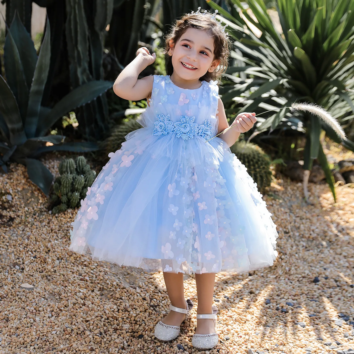 Kids Girls Princess Wedding Party Dress Infant Toddler Birthday Ruffled Applique Flower Petal Beads Tulle Tutu Pageant Dresses