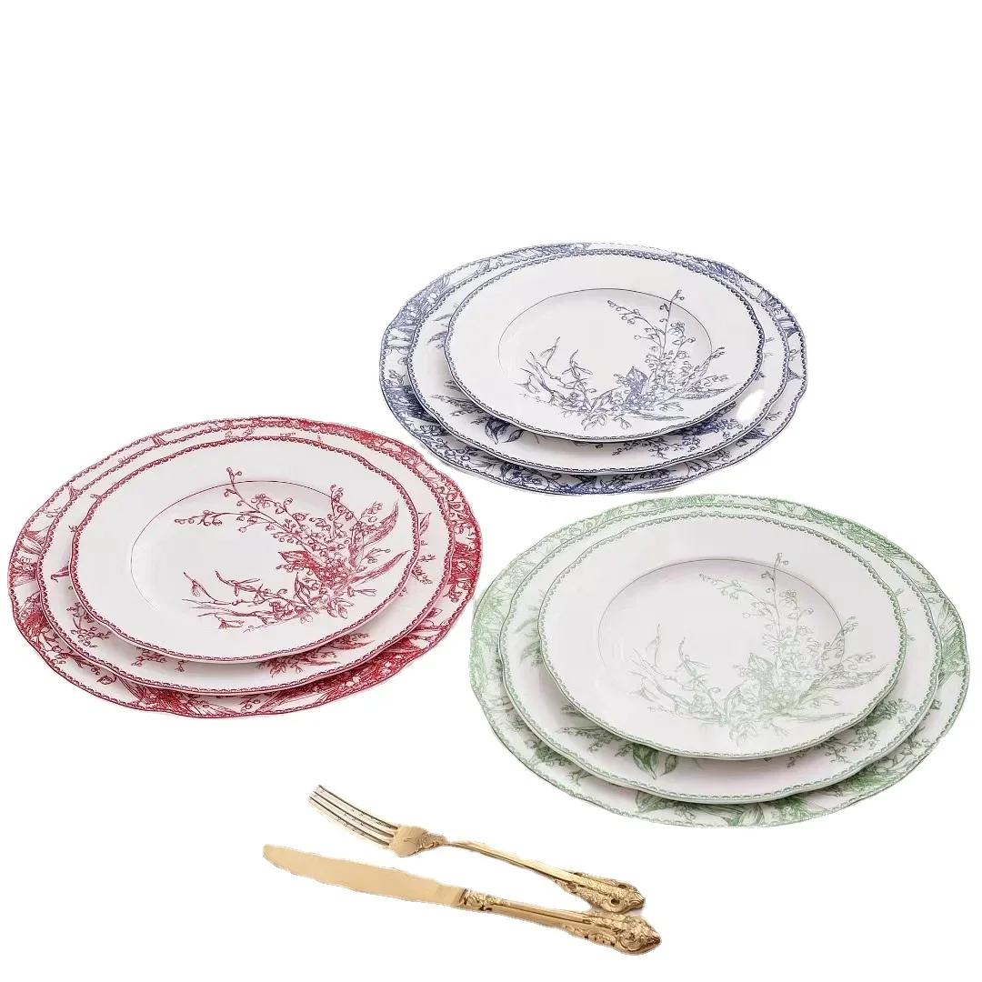 

Pastoral Style Series Bone China Flat Plate Size Plate Steak Plate Dim Sum Plate European 12-Inch 10-Inch 8-Inch Gift Box Plates