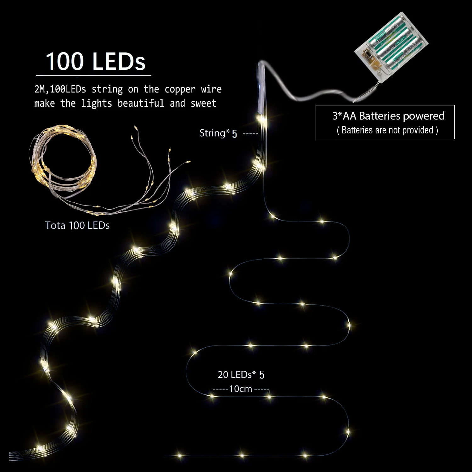 Guirxiété Lumineuse LED avec Batterie et Minuterie pour Noël, Branche, Cascade, Décoration Extérieure, Vacances, ixLumineuse