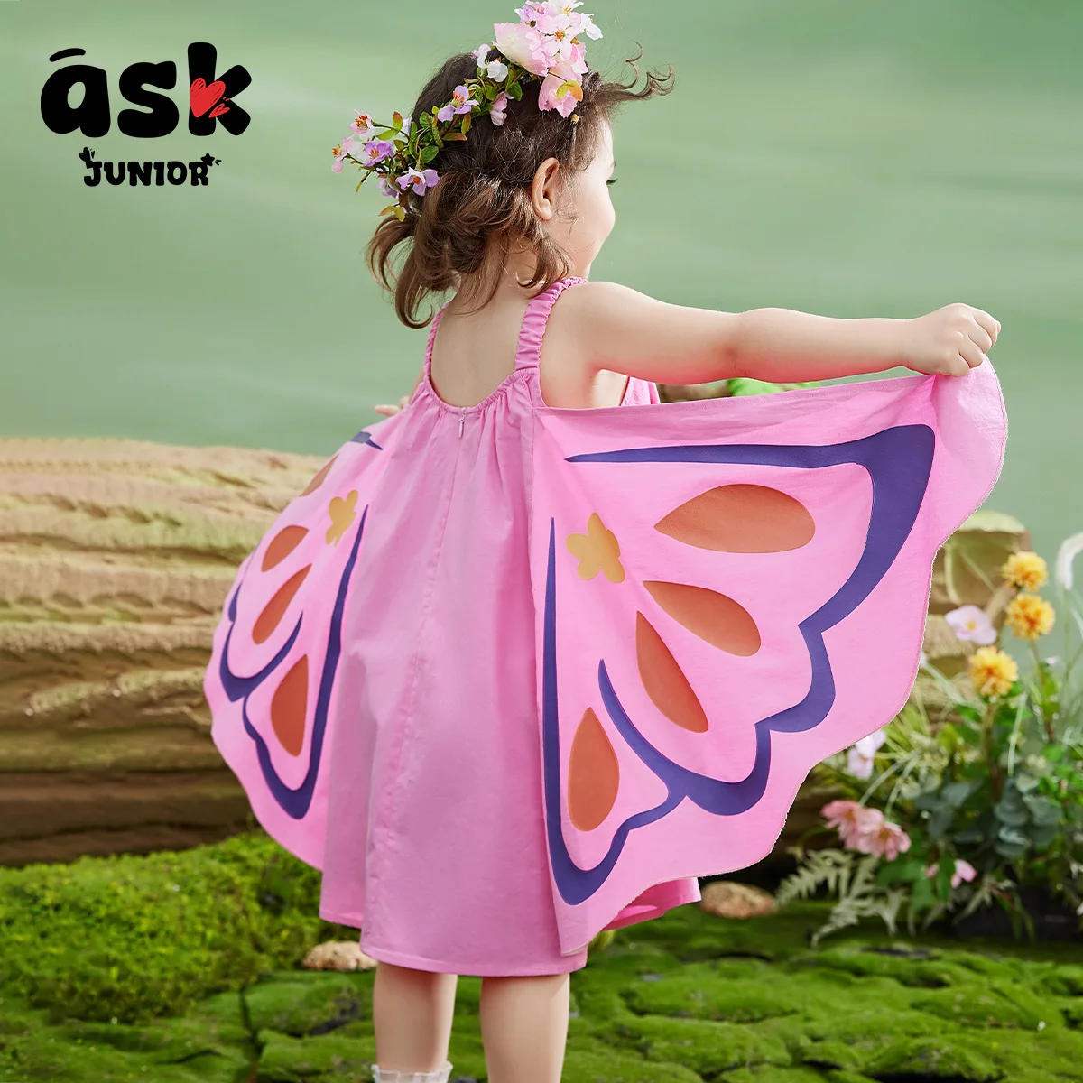 اسأل تنورة الفتيات الصغيرات الصيف الأطفال فستان الحمالة أجنحة الفراشة