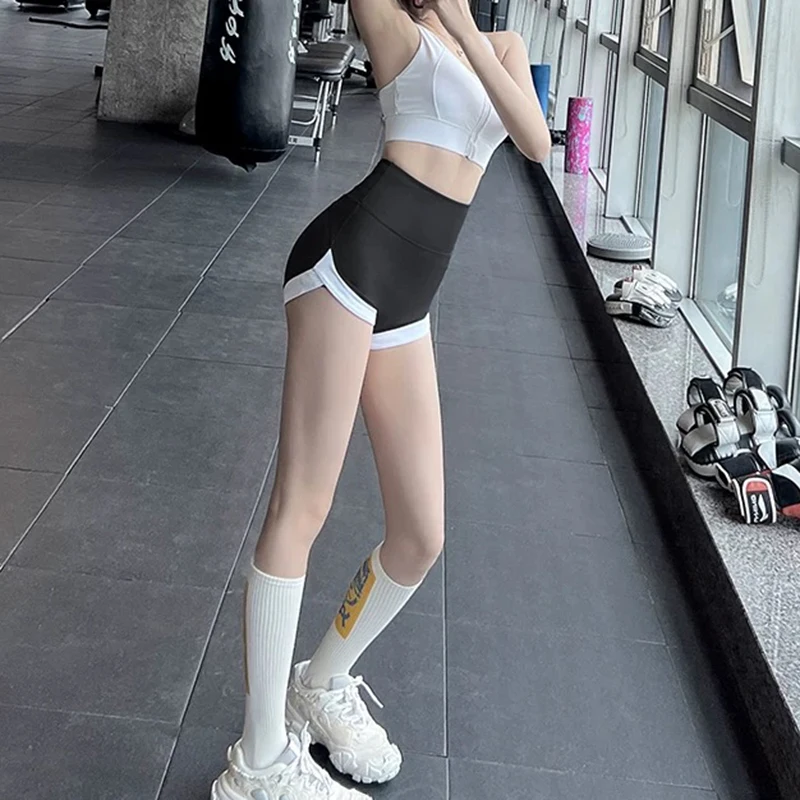Damen-Yoga- und Fitness-Shorts, hohe Taille, kontrastfarbene, hebende Gesäß-atmungsaktive, lässige Yogahose – Detail 17