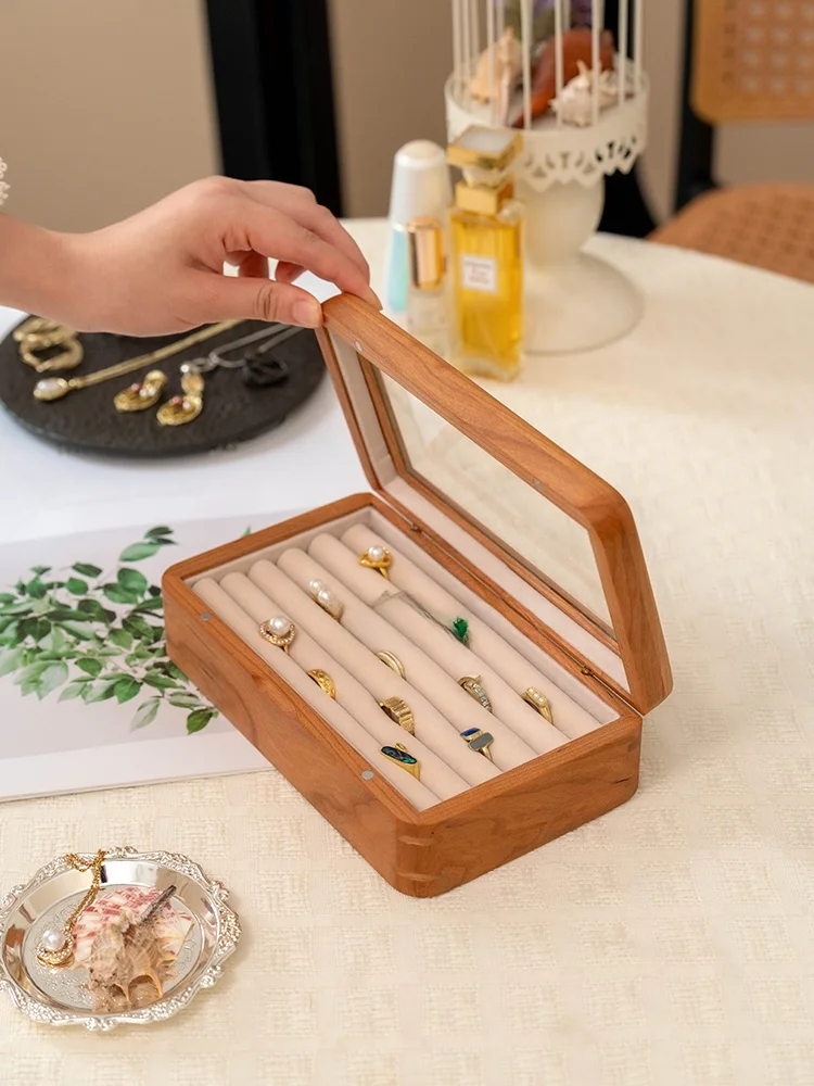 

Элегантная шкатулка для украшений из вишневого дерева: элитный органайзер для хранения, стильная упаковка для женских украшений, коробка для хранения в спальне