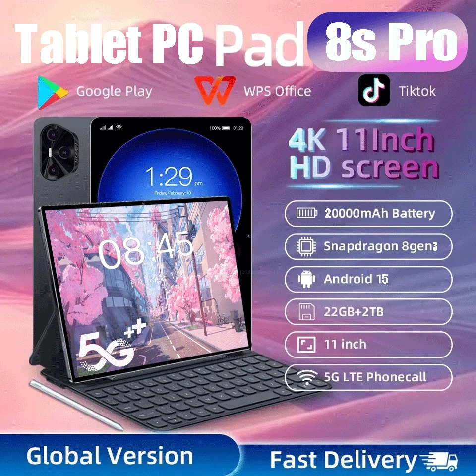 

2025 Global Original Pad 8S Pro Tablet PC 11inch HD Snapdragon 8gen3 Android 15 22GB+2TB 5G Dual SIM WiFi GPS Google Play Tab PC