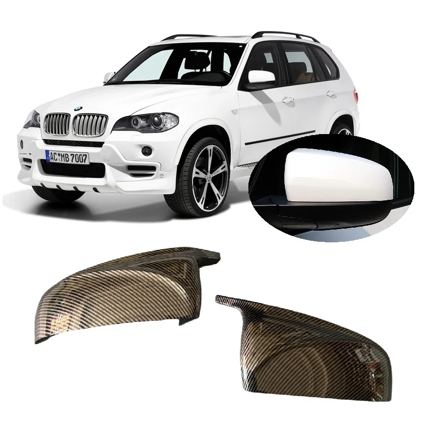 

for BMW X5 E70 30i 35d 35i 48i 50i 2008-2013 Horn Sytle Carbon Fiber Hydro-dipped Gloss Black Rear View Wing Mirror Cover Cap