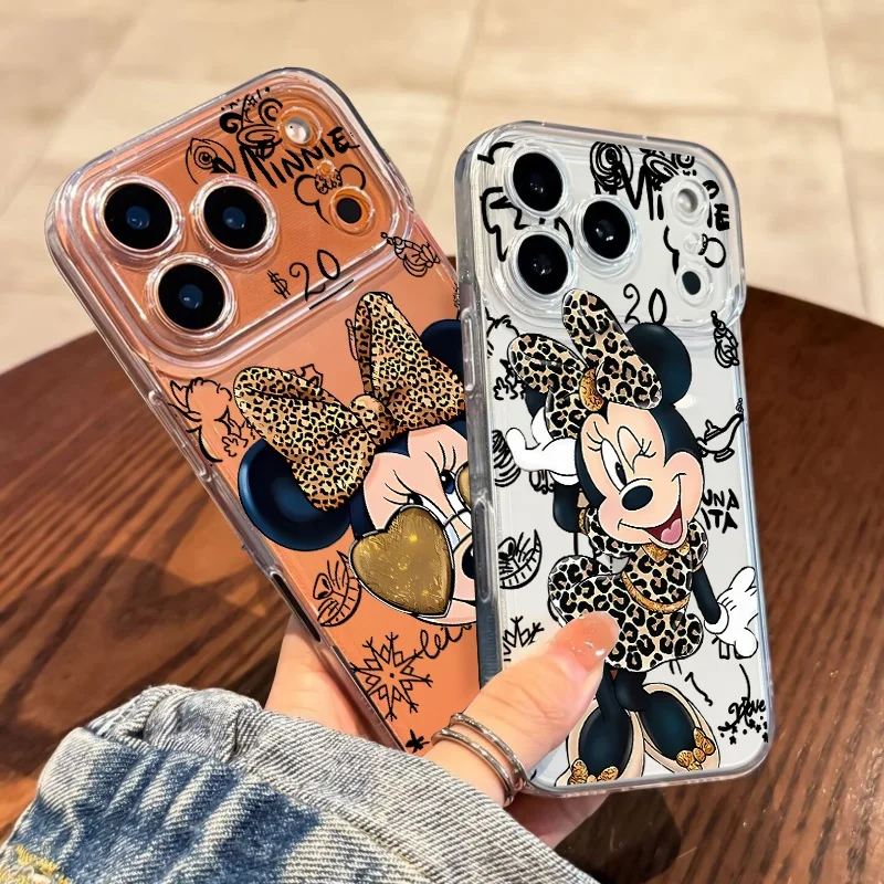 Casing Ponsel Motif Leopard Minnie Mouse untuk iPhone 16e 16 15 14 13 12 11 17 Pro Max XR XS Max 14 15 16 Plus Mini