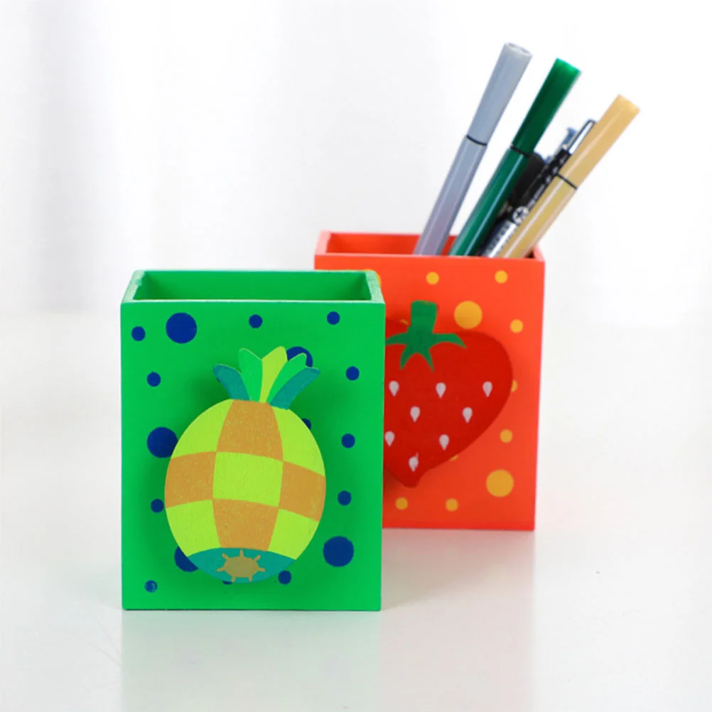 6pcs Creative Fruit Design Pencil Cups Wooden Pen Container Pencil Holder Colorful Container Decoration Desk Organizer(Random St