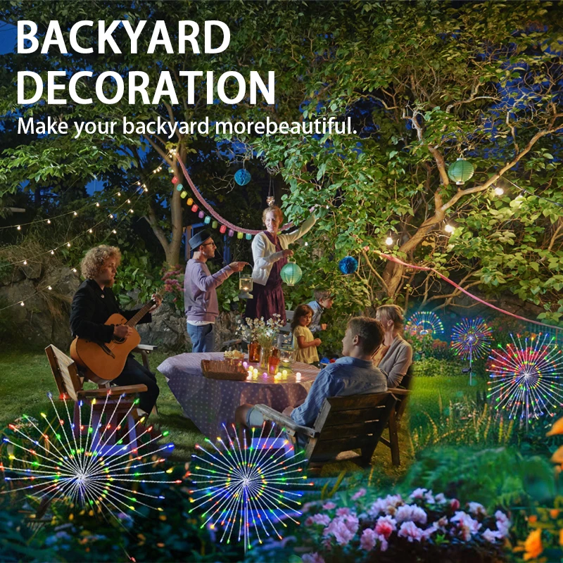 Solar Garden Lights Outdoor, 2 Pack 60 LED Twinkling Firework Lights Decorative with 2 Modes, Outdoor Waterproof Solar Starburs
