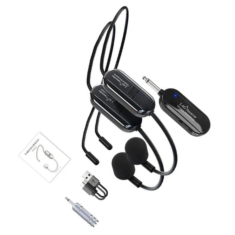 2.4G Head Mounted Wireless Lavalier Microphone Set Transmitter Receiver