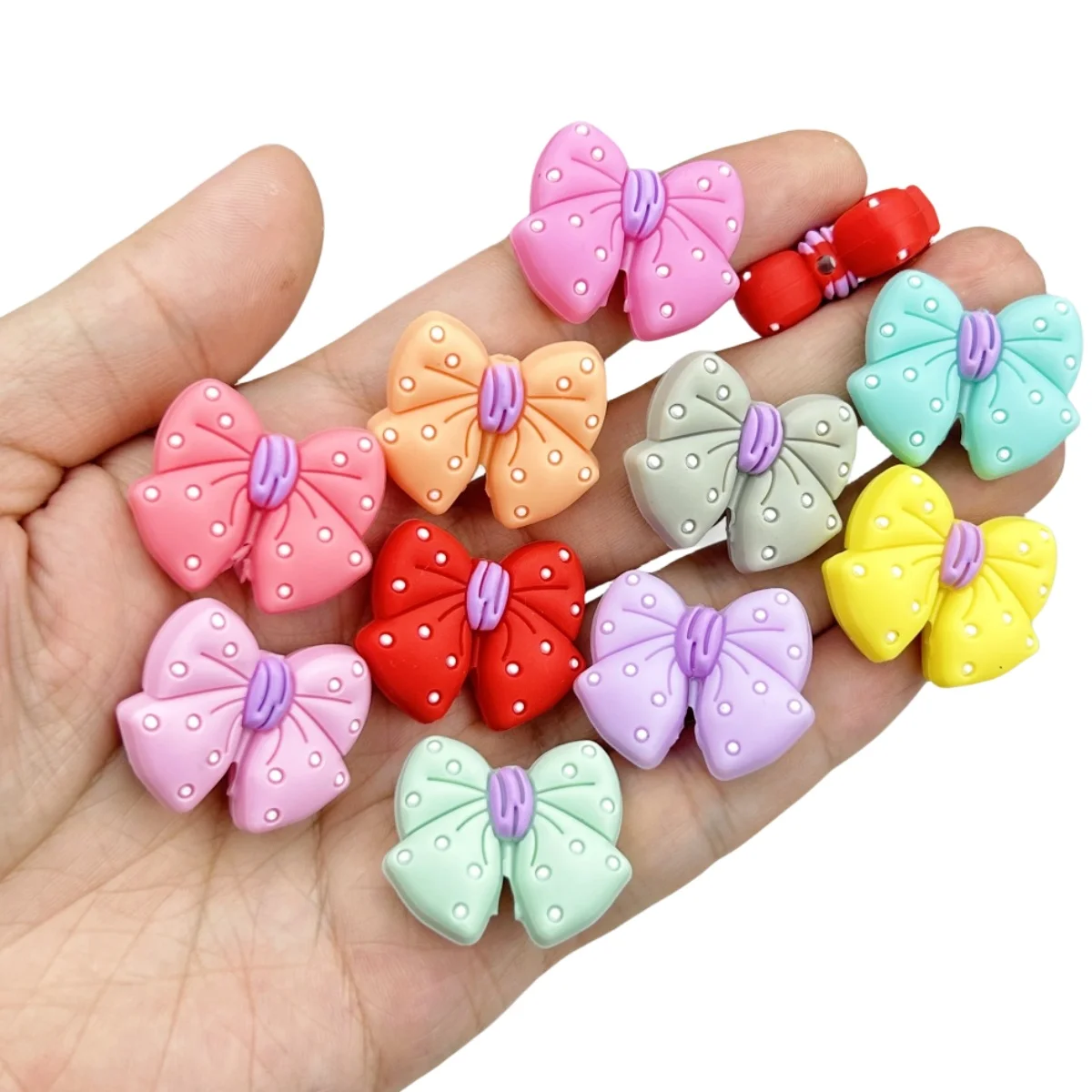 10PC Flower Bow Tie Beads 11Colors Teethe Baby DIY String Pen Bead Nipple Chains Jewelry Accessories Teethe Silicone Focal Beads